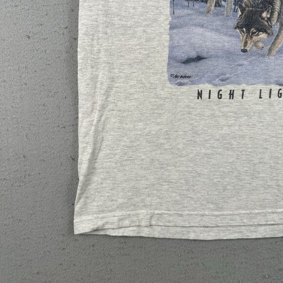 Vintage 90s Wolf Shirt Men’s Large Gray Northern Night‎ Lights Wildlife - Picture 9 of 16